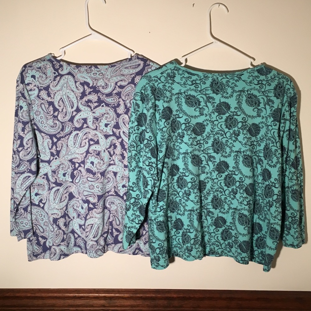 Croft & Barrow - 3/4 Sleeve Cotton Print Scoop Neck Tees - Set of 2 - Picture 2 of 5